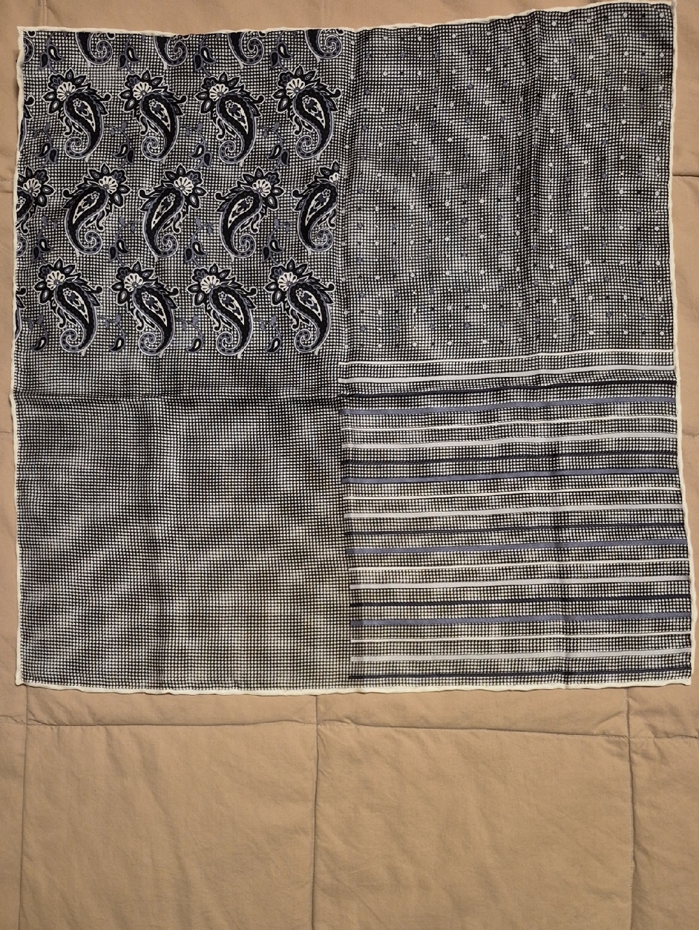 100% Silk Black & White Patchwork Paisley Pocket Square